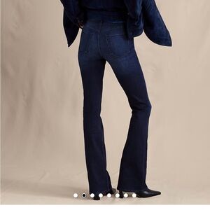 Banana Republic mid-rise flare jeans in Dark wash.